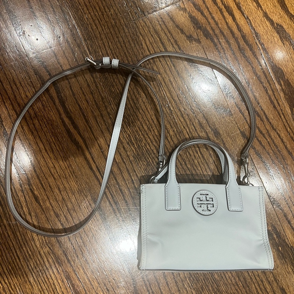 Tory Burch Ella Extra Small Mini Top Zip Nylon Crossbody Bag Light Blue